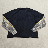 T-shirts à manches longues pour hommes personnalisé gaufré vieilli ourlet brut Boxy recadrée chemise thermique vintage sérigraphie double couche pour hommes