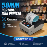 Imprimante thermique portable mini 58 mm avec coupe-papier automatique, imprimante de reçus sans fil Bluetooth