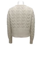 Cardigan en tricot crème pour femme, manches longues, col rond, fermeture boutonnée, pull décontracté d'automne, design à motifs fait main