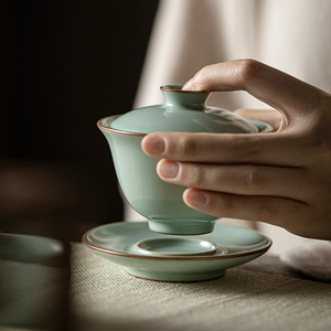 Tianqing Ru Kiln Gaiwan Ceramic Covered Teacup With Lid Porcelain Kung Fu <b>Tea</b> <b>Set</b> Single Household Use - Product Image 3