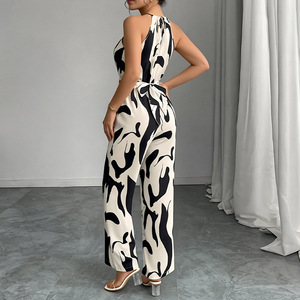 <span class=keywords><strong>Combinaison</strong></span> élégante pour <span class=keywords><strong>femme</strong></span>, légère, à imprimé graphique abstrait, col licou, <span class=keywords><strong>taille</strong></span> froncée, longue, idéale pour les sorties nocturnes, vente en gros - Product Image 2