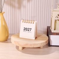 Kalender Meja Kertas Spiral Multi-Warna Minimalis Mini Macaron 2027 dengan Bingkai Foto dan Jam