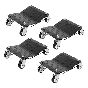 Juego de 4 Carretillas de Acero para Mover Autos, Resistentes, con Frenos y Bloqueo para la Reubicación de Vehículos, Color Negro - Product Image 1