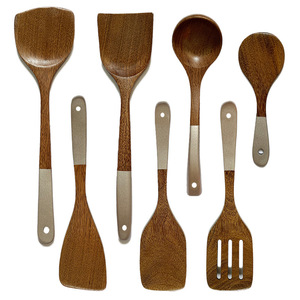 Ensemble spatule et cuillère en bois, 6 pièces, ustensiles de cuisine, outils pour poêle antiadhésive, outils pour faire sauter les aliments, lavage à la main uniquement - Product Image 1