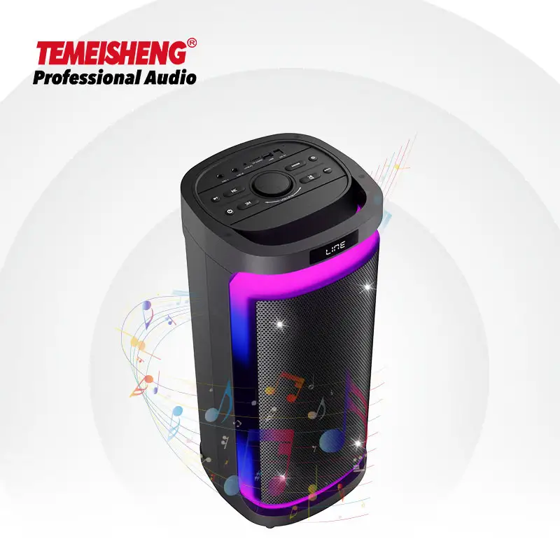 2024 ลําโพงไฟ LED ปาร์ตี้เบสทรงพลังขนาด 6.5 นิ้วคู่ TWS FM USB TF REC