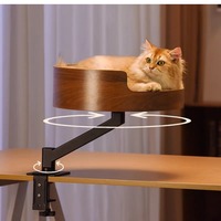Lit pour chat de bureau moderne pour la maison 360 °   Hamac pour chats en bois avec hauteur réglable et rotation