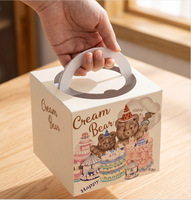 Boîte à gâteau portable en papier couché motif Ours Crème avec poignée et marque-page translucide à thème IP (impression quadricolore)