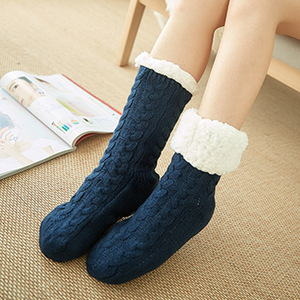 Womens Winter Knit Fleece Cable Gripper <strong>Socks</strong> Warm Fuzzy Non-Slip Home Floor <strong>Slipper</strong> <strong>Socks</strong> - Product Image 3