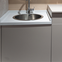 Armoire de rangement murale pour buanderie avec évier, porte vitrée et niche double pour lave-linge et sèche-linge, pour espace utilitaire domestique