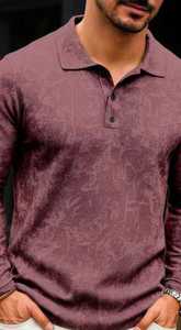 Men's Long Sleeve Polo <b>Shirt</b> Mauve <b>Paisley</b> Jacquard Pattern button Polo t <b>shirt</b> - Product Image 1