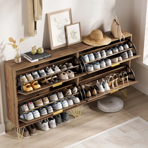 Armoire à <span class=keywords><strong>chaussures</strong></span> moderne JIAMEIJIA en noyer cannelé, inclinable, multi-niveaux, pour entrée - Product Image 2