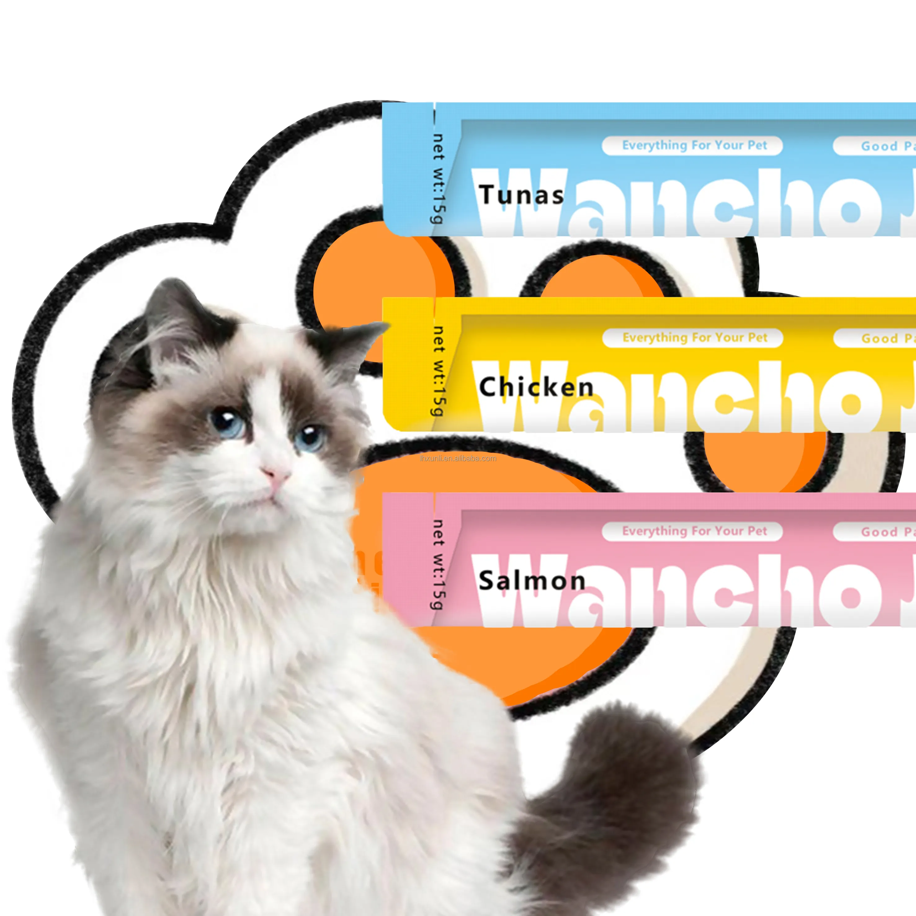 Cat wet food creamy lickable cat treats 15g chicken tuna salmon flavor 50% Meat content