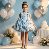 Robe de princesse pour fille, sans manches, avec nœud sur l'épaule, corsage floral en strass, robe bouffante en organza à roses 3D, costume de demoiselle d'honneur pour mariage