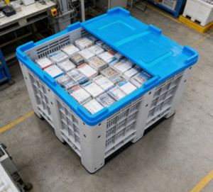 <span class=keywords><strong>Caisse</strong></span> en <span class=keywords><strong>plastique</strong></span> empilable et pliable |   Qualité alimentaire, à roulettes pour utilisation logistique - Product Image 3