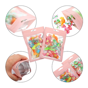 <span class=keywords><strong>Bolsas</strong></span> de Mylar resellables con ventana para brillo labial, muestras de pestañas, alimentos, joyería, embalaje de alimentos rosa, impresión en huecograbado PE, cierre con cremallera - Product Image 4