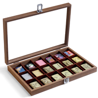 Boîte de présentation et de rangement en bois de noyer rectangulaire pour 18 briquets Zippo, idéale pour collection de briquets et chicha