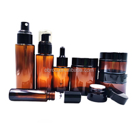 Set Botol Kaca Silinder Bahu Datar 20ml 30ml 60ml Amber Frosted Transparan untuk Serum Kosmetik dan Minyak Esensial dengan Pipet
