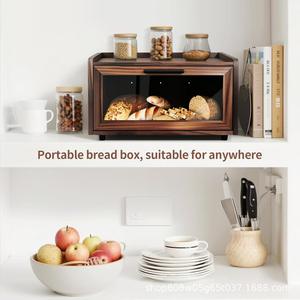 กล่องใส่ขนมปังไม้ชักค์ รูปทรงสี่เหลี่ยมผืนผ้า สีดำ ทำจากไม้เนื้อแข็ง พร้อมฝาปิด สำหรับวางบนเคาน์เตอร์ โชว์ขนมปังและเค้ก - Product Image 5