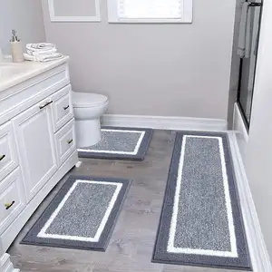 Non-Slip Ultra Soft Custom Microfiber Shaggy Bathroom Rug Mat set 3 piece with U-Shaped Toilet for Bathroom, Tub, Shower
