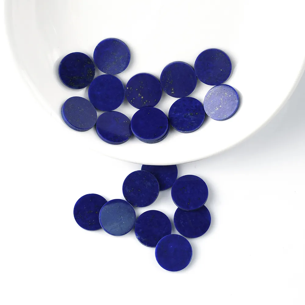 Batu longgar Lapis alami disesuaikan grosir bulat bentuk ganda kerajinan potong datar memoles halus dan datar Lapis Lazuli permata