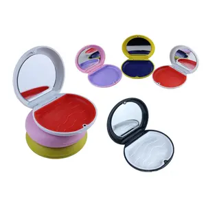 Logo kustom warna-warni hitam Mini silikon dalam penyimpanan kotak gigi tiruan magnetik Retainer casing dengan cermin