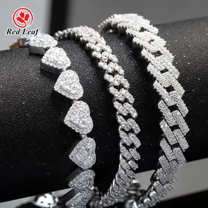Redleaf Wholesale Prices D VVS1 Moissanite 8mm Cuban Bracelet Heart Shape 925 Silver Cuban Bracelet & Bangle For Women Men