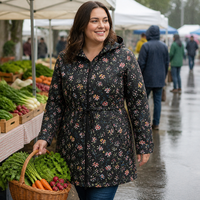 Damen Plus Size Mittellange Wasserdichte Kapuzen-Windjacke Regenjacke mit Verstellbarem Kordelzug in der Taille für Outdoor und Täglichen Gebrauch