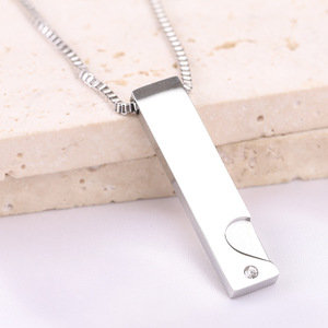 Custom <b>Couple</b> <b>Necklace</b> Black Gold Bar Pendant With Diamond Everyday Wear Geometric Design Laser Engraved Logo - Product Image 4