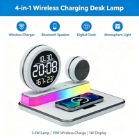 Station de charge sans fil multifonctionnelle 15W avec haut-parleur, double réveil, affichage de la température et de l'humidité, lumière ambiante RGB