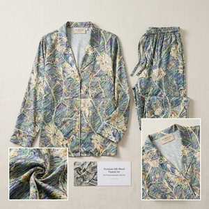 Pijama de seda de verano de calidad superior de lujo para mujer, novedad de primavera, conjunto de seda estampado de lujo de manga larga, ropa de descanso de dos piezas - Product Image 6