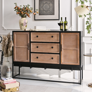 Table console rectangulaire moderne en bois massif et métal avec tiroirs pour hôtel, salle à manger, entrée, salon - Product Image 2