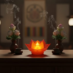 Grande <span class=keywords><strong>bougie</strong></span> électronique <span class=keywords><strong>LED</strong></span> Lotus en plastique, sans fumée, sûre, fonctionnant sur piles, veilleuse, lanterne pour festival, Halloween, Diwali, Noël - Product Image 5