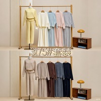 Nouvel ensemble de survêtement deux pièces en maille riche en coton 2026 pour femme – Haut ample à col rond et pantalon décontracté à revers – Tenue de loisirs et de maison