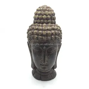 Antieke Kleur Huis Boeddhisme Decor Hout Op Zoek Naar Hand Gesneden Hars Boeddha Hoofd Sculptuur Zen Ornamenten