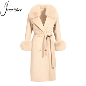 Abrigo de lana de Cachemira de doble cara para mujer, abrigo con cuello de piel de zorro, gama alta, invierno, nuevo