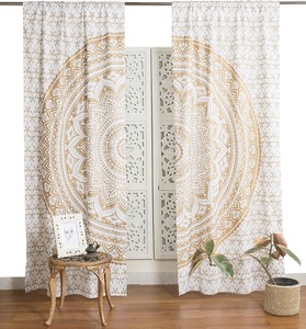Popular Handicrafts <b>Printed</b> Curtains Panels Indian Hippie Bohemian Beautiful Ombre Color Mandala Curtain Panels Gold - Product Image 1