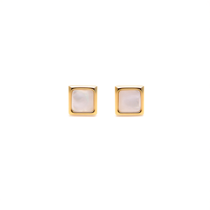 Boucles d'oreilles fines en acier inoxydable 316L plaqué or PVD, durables et résistantes, forme carrée avec incrustation de nacre - Product Image 2