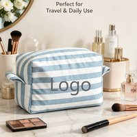 Sac cosmétique rayé en polyester personnalisé avec logo, trousse de toilette de voyage portable, faible MOQ, couleur et taille personnalisables