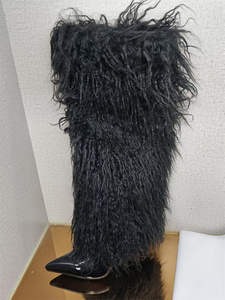 Bottes longues chaudes en fausse fourrure pour femmes, à talons aiguilles et bouts pointus, couvre-jambes en fourrure, style sexy et tendance, vente chaude - Product Image 3