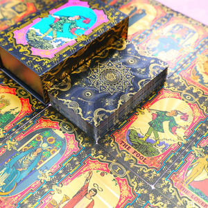 高品质批发定制环保 PVC 金箔防水塔罗牌带用户手册家庭使用黑金太阳设计 - Product Image 1