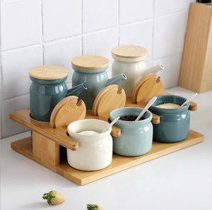 Barattolo di archiviazione con coperchio di bambù per il tubo a forma di barattolo di archiviazione di <span class=keywords><strong>ceramica</strong></span> per barattolo di <span class=keywords><strong>spezie</strong></span> con cremagliera in legno - Product Image 3