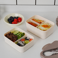 Ensemble de boîtes à lunch coréennes rectangulaires à trois niveaux avec 4 boucles, en plastique PP de qualité alimentaire, pour la conservation de la fraîcheur, avec couverts et cuillères