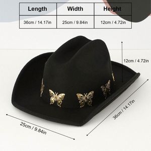 Men's Women's Retro Western Cowboy <b>Hat</b> Vintage Felt Printed Butterfly Personalized Party Jazz Cowboy <b>Hats</b> - Product Image 2