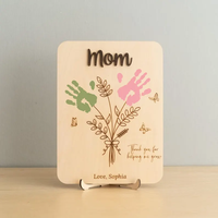 Décoration personnalisée pour la fête des mères Pafu, empreinte de main en bois, art floral, décoration de table personnalisée pour maman