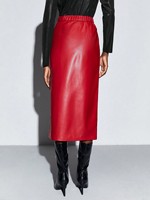 Hot Custom Make Sexy Enge Lange Rosa Frauen Echt leder rock Mit Schlitz
