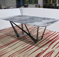 Meubles de salle à manger modernes en métal, tables à manger en pierre frittée pour villa, base en forme de M noire, bureau rectangulaire pour restaurant