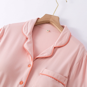 Pigiama a maniche lunghe modale personalizzato in tinta unita da donna traspirante leggero sottile per la primavera estate autunno morbido - Product Image 5