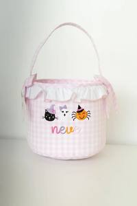 Kunden spezifische rosa karierte Muster niedliche Spinne Geist Katze <span class=keywords><strong>Halloween</strong></span> bestickte Tasche Bogen gekräuselte Kante <span class=keywords><strong>Halloween</strong></span> Geschenk korb - Product Image 5