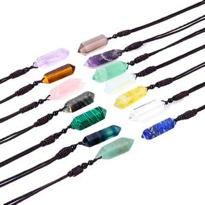 Bestone Kalung Liontin Kristal Bandul Geometri Peluru Ametis Heksagonal Kuarsa Batu Alam Baru untuk Wanita dan Pria - Product Image 5