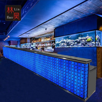Comptoir de bar en verre et acier avec éclairage RGB personnalisé, design moderne pour la maison, les clubs, les fêtes, l'extérieur, le salon